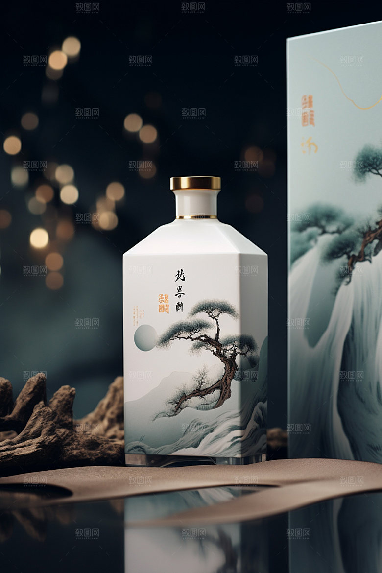 白酒酒瓶中国风包装设计模型