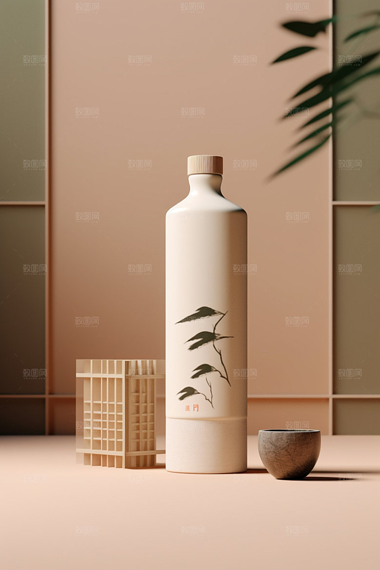 白酒酒瓶立体传统模型