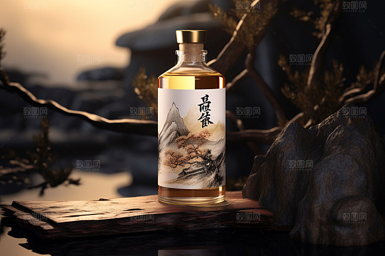 白酒酒瓶酒类中式模型
