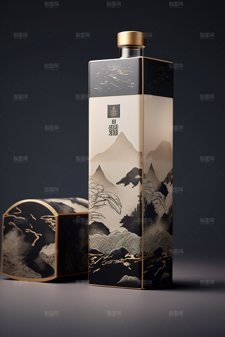 白酒酒瓶中式传统模型