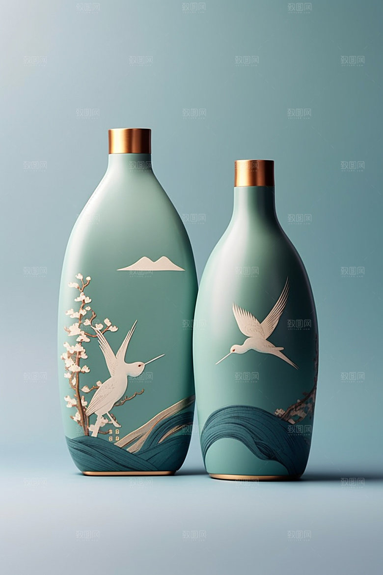 白酒酒瓶立体中式模型