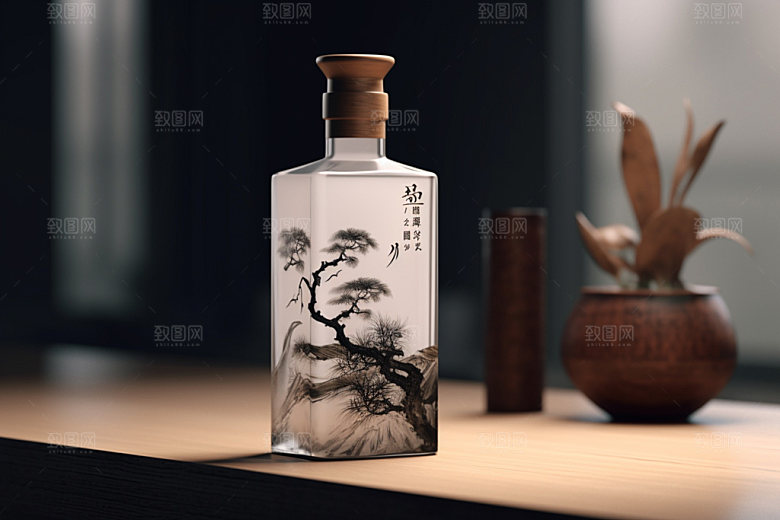 白酒酒瓶中式传统模型