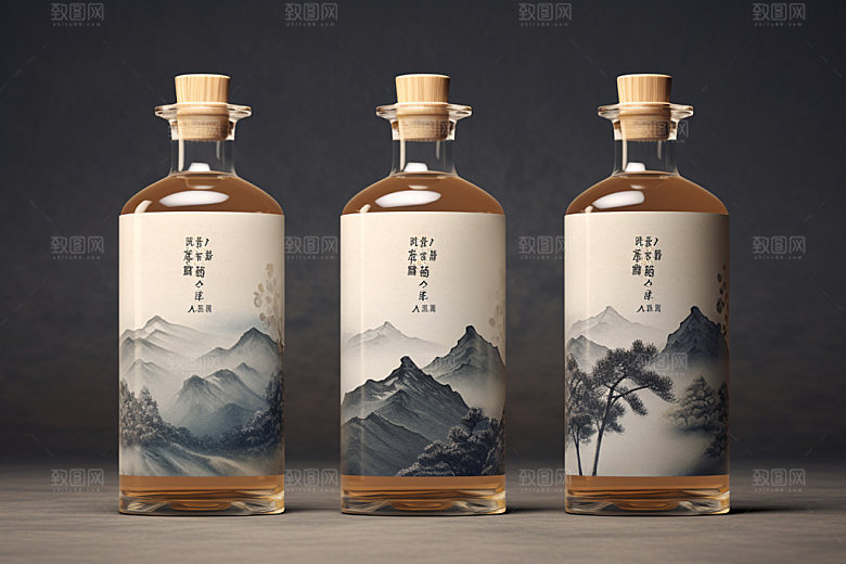 白酒酒瓶中式传统模型