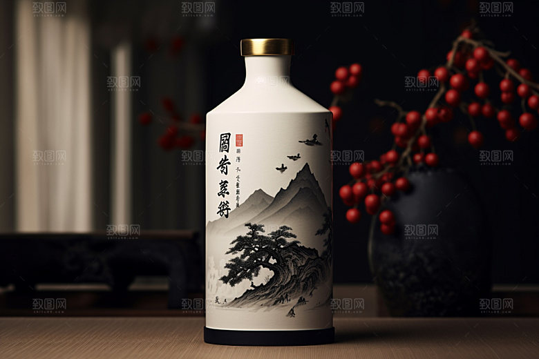 白酒酒瓶中式传统模型