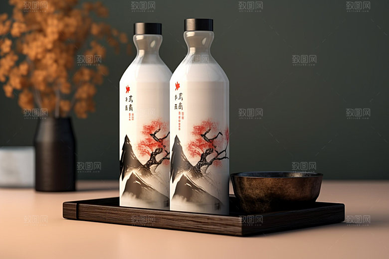 白酒酒瓶立体中国风模型