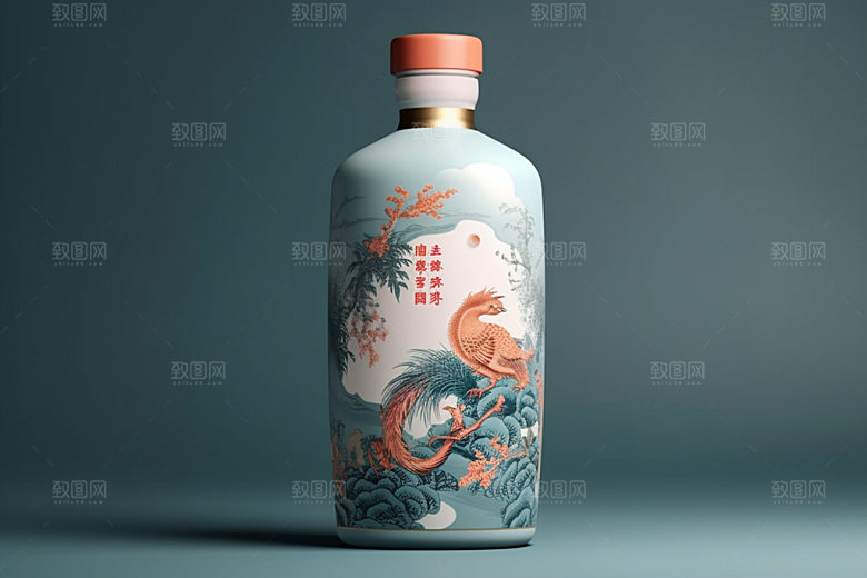 白酒酒瓶中式传统模型