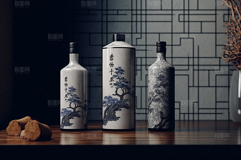 白酒酒瓶立体中式模型