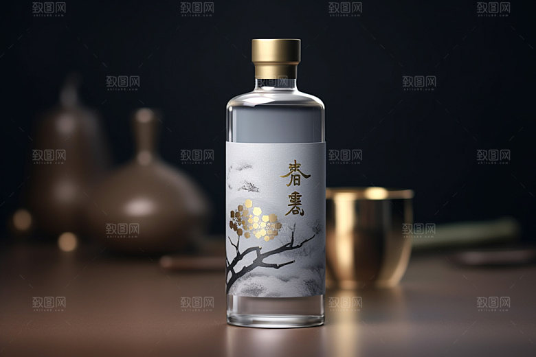 白酒酒瓶传统中国风模型
