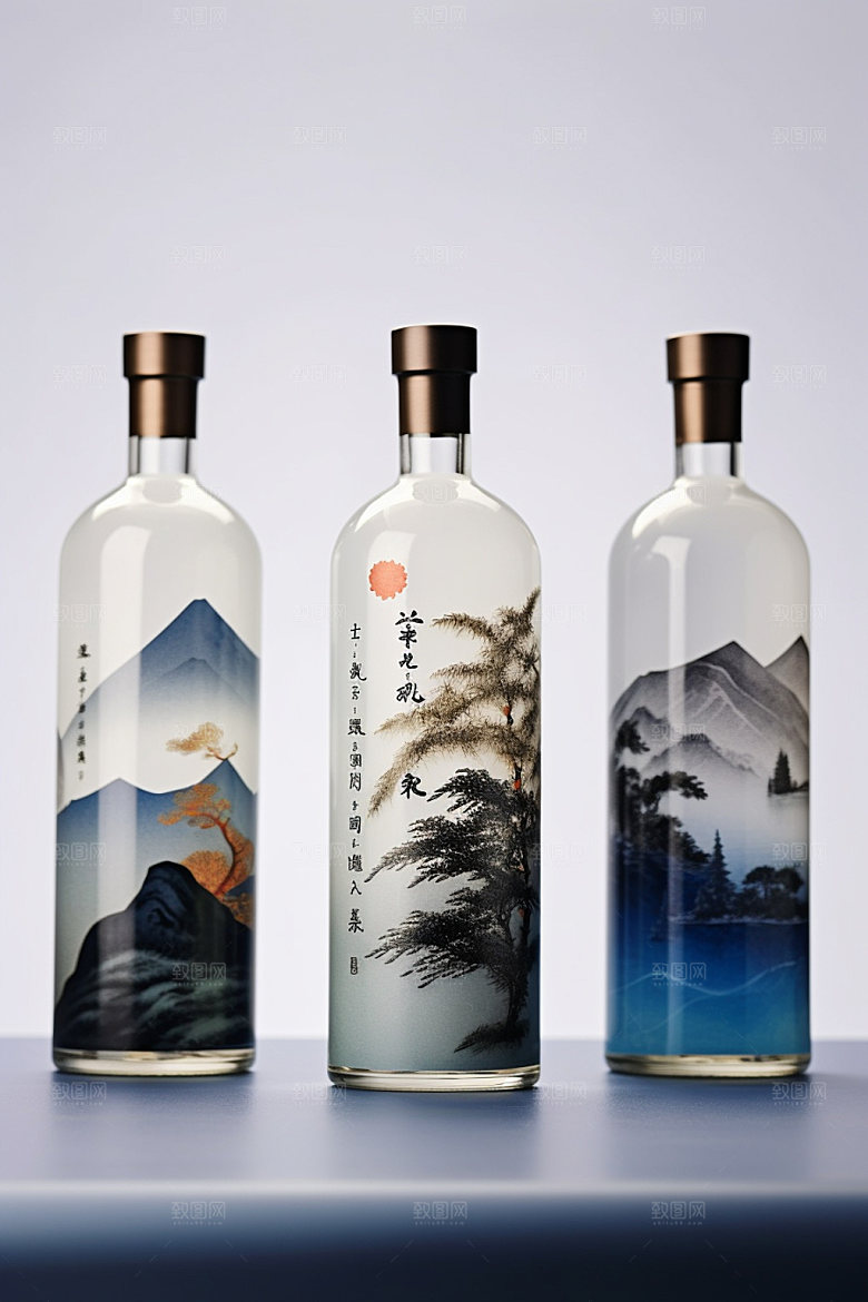 白酒酒瓶酒类中式模型