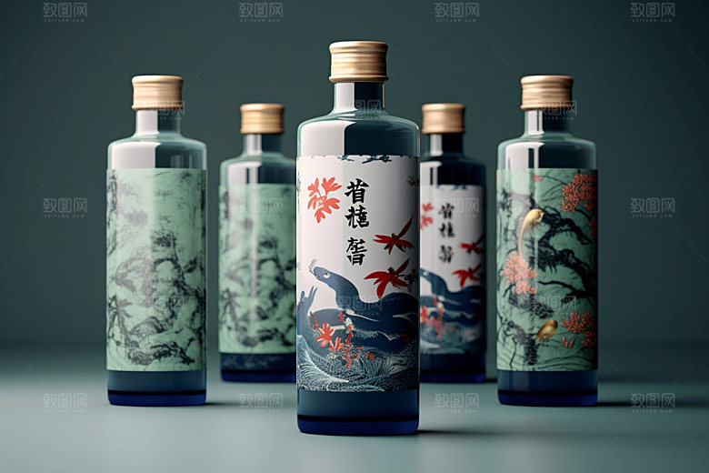 白酒酒瓶酒类中式模型