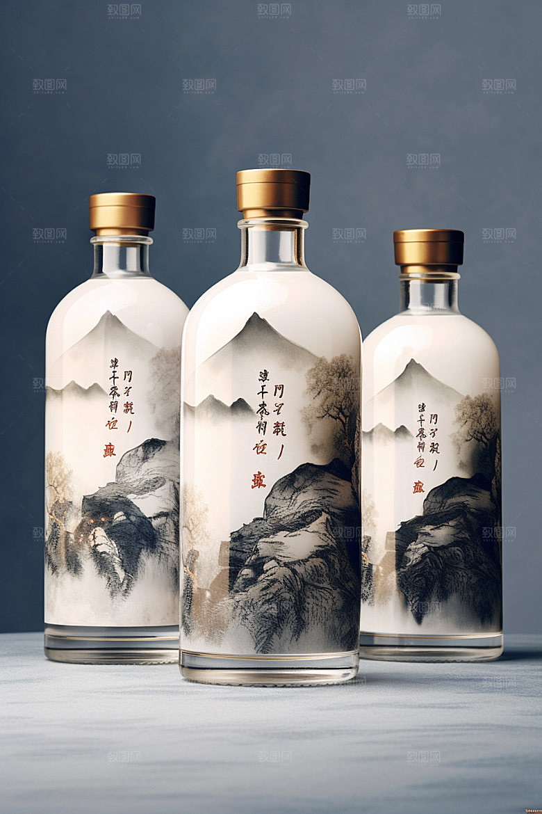 白酒酒瓶酒类中式模型