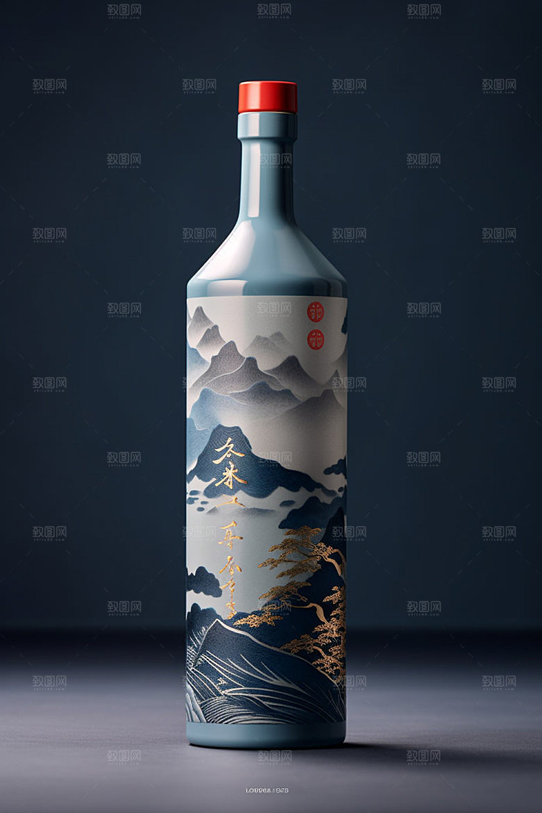 白酒酒瓶传统中国风模型