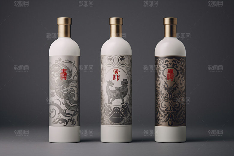 白酒酒瓶酒类中式模型