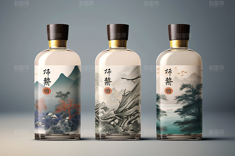 白酒酒瓶中国风立体模型