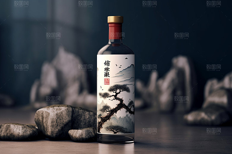 白酒酒瓶3D中国风模型