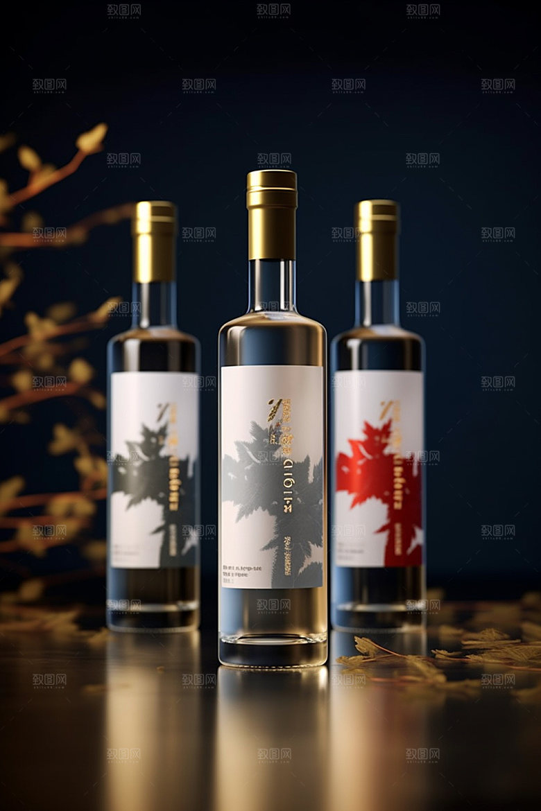 白酒酒瓶立体中式模型
