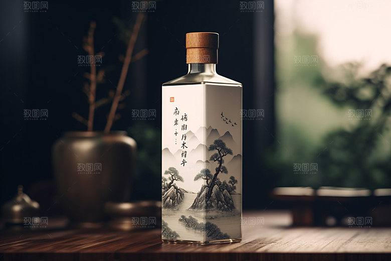 白酒酒瓶中国风立体模型