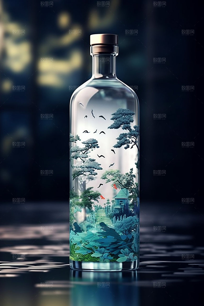 白酒酒瓶中式立体模型