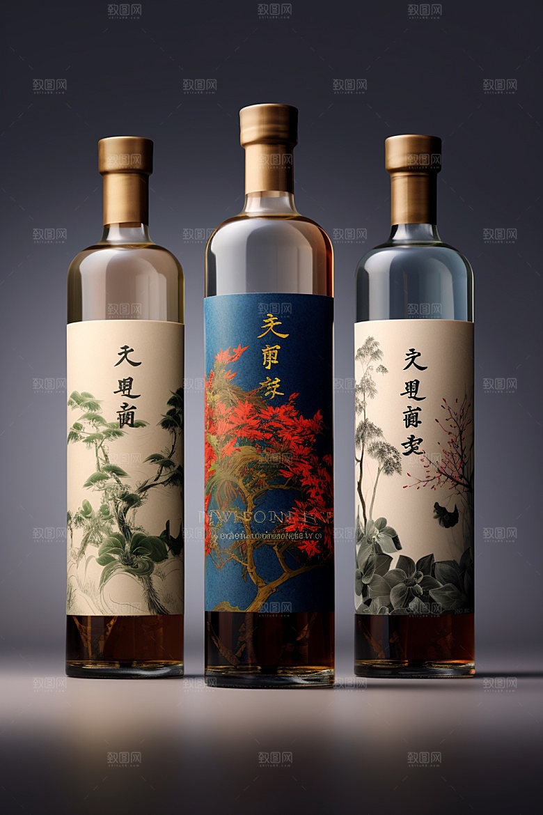 白酒酒瓶酒类中国风模型