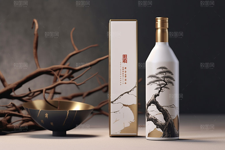 白酒酒瓶中国风中式模型
