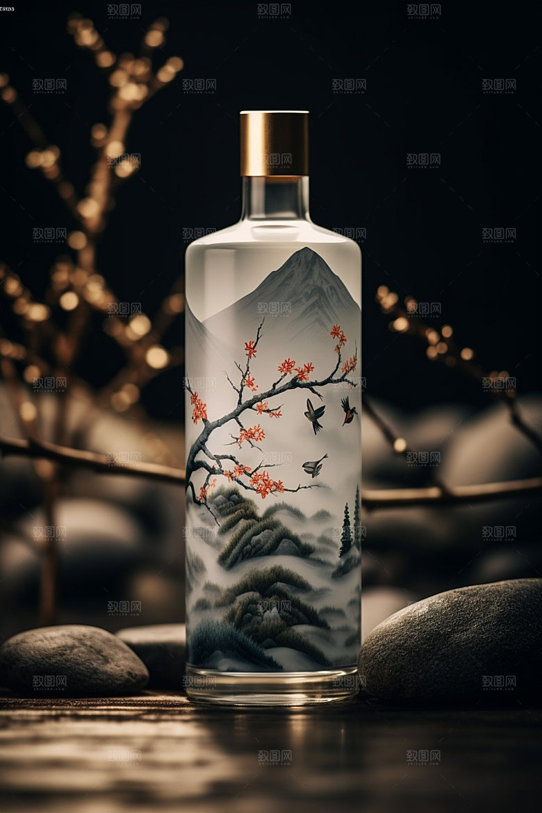 白酒酒瓶传统中国风模型