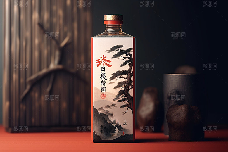 白酒酒瓶酒类中国风模型