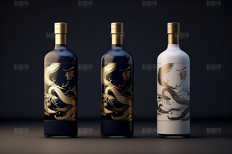 白酒酒瓶立体中式模型