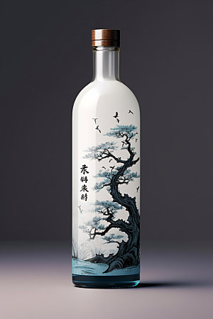 白酒酒瓶立体中式模型