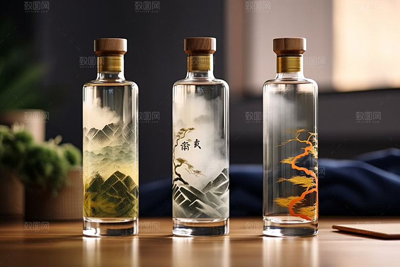 白酒酒瓶中式传统模型