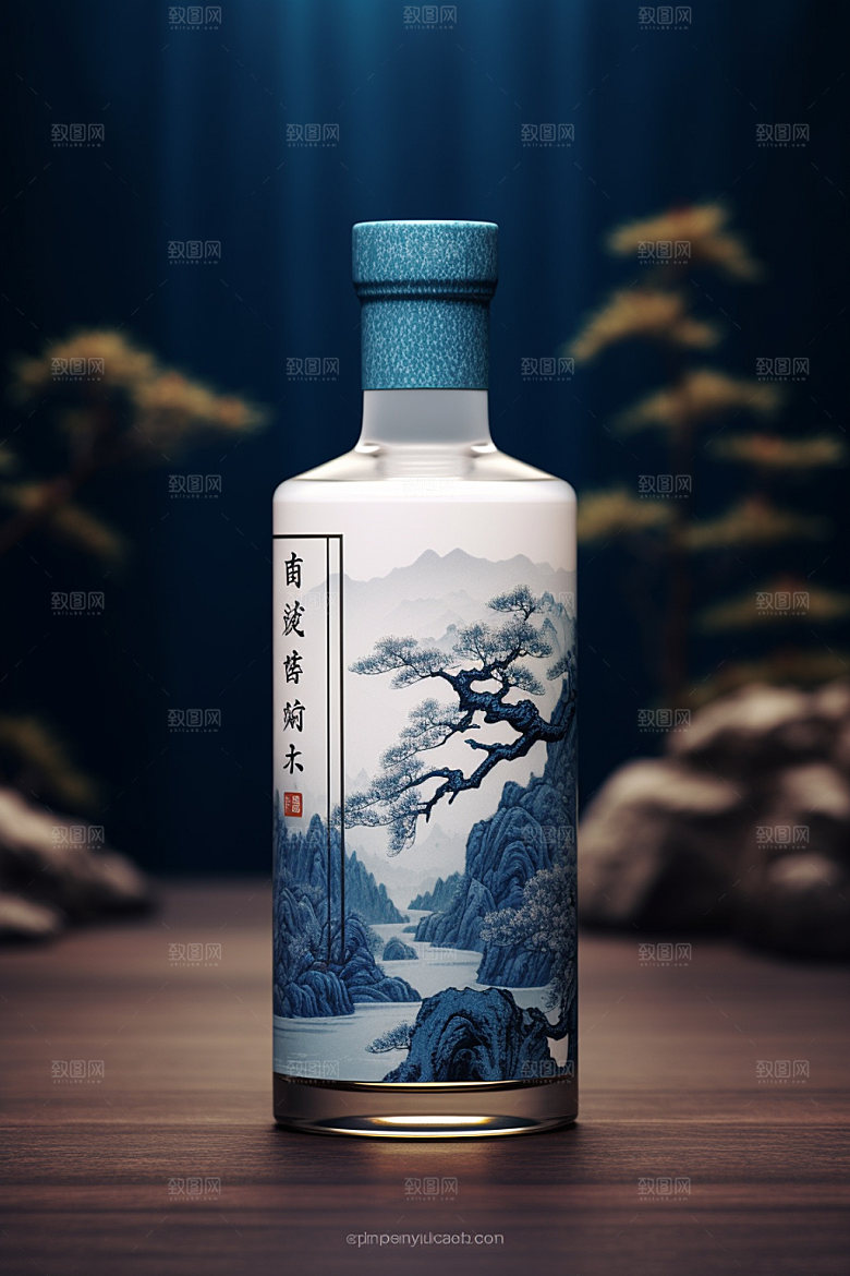 白酒酒瓶立体中国风模型