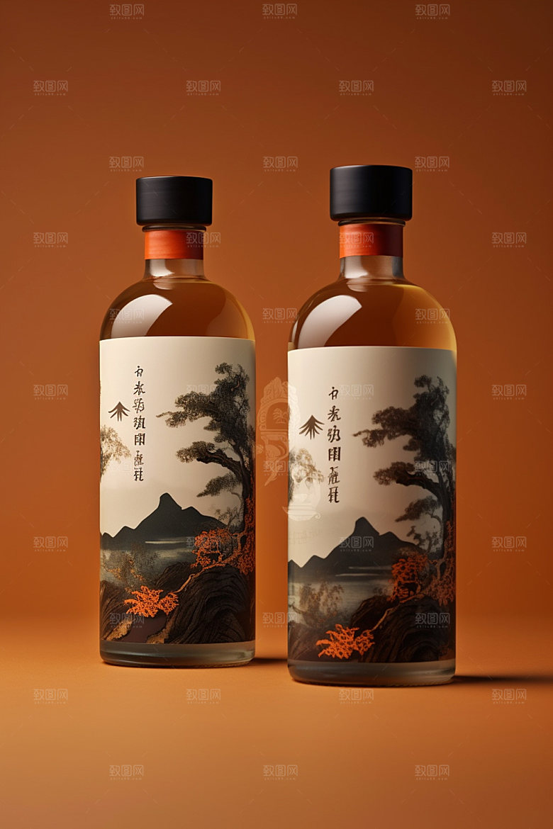 白酒酒瓶包装设计中国风模型