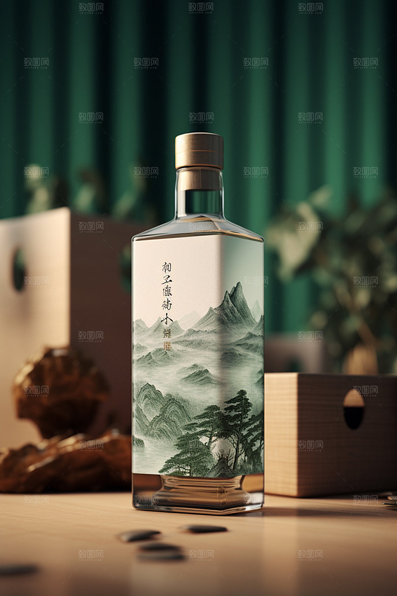 白酒酒瓶中国风立体模型