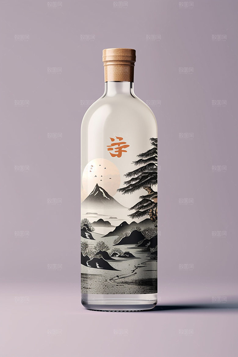 白酒酒瓶传统中国风模型