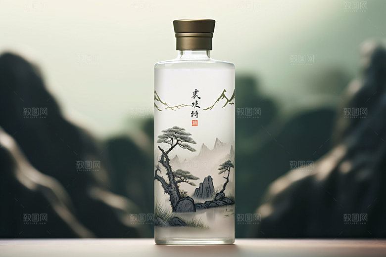 白酒酒瓶中式立体模型