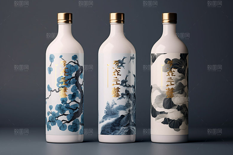 白酒酒瓶传统中国风模型