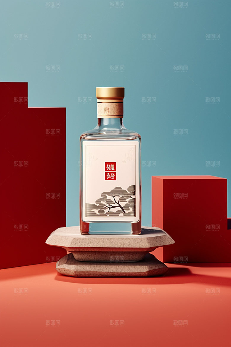 白酒酒瓶传统中国风模型