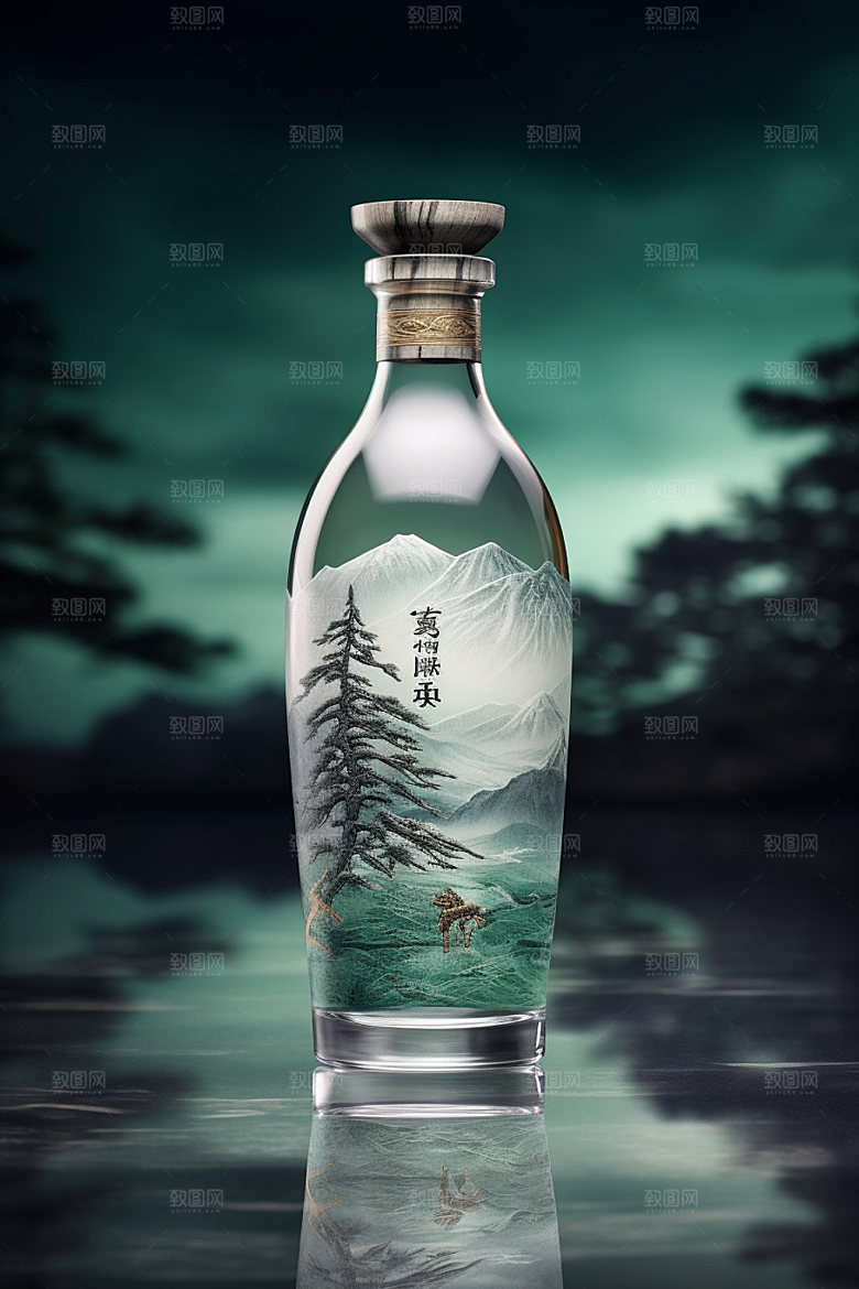 白酒酒瓶中式传统模型