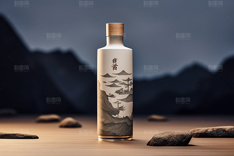 白酒酒瓶立体传统模型