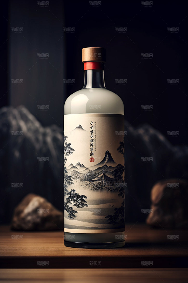白酒酒瓶立体中式模型