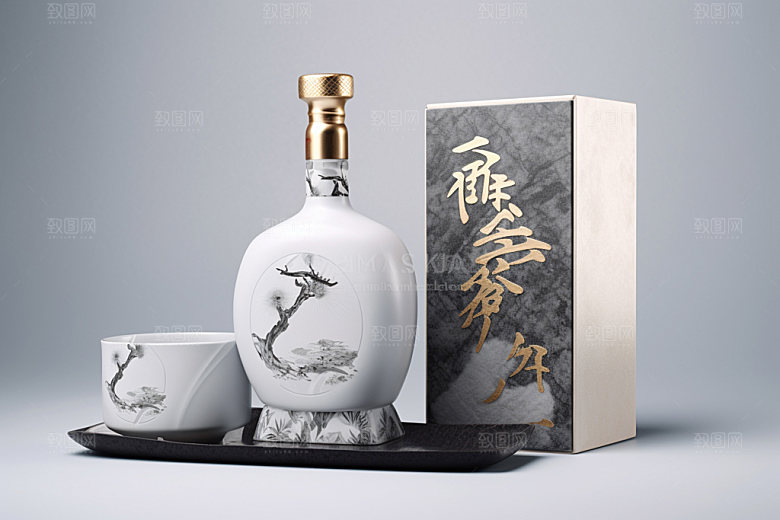 白酒酒瓶酒类中式模型