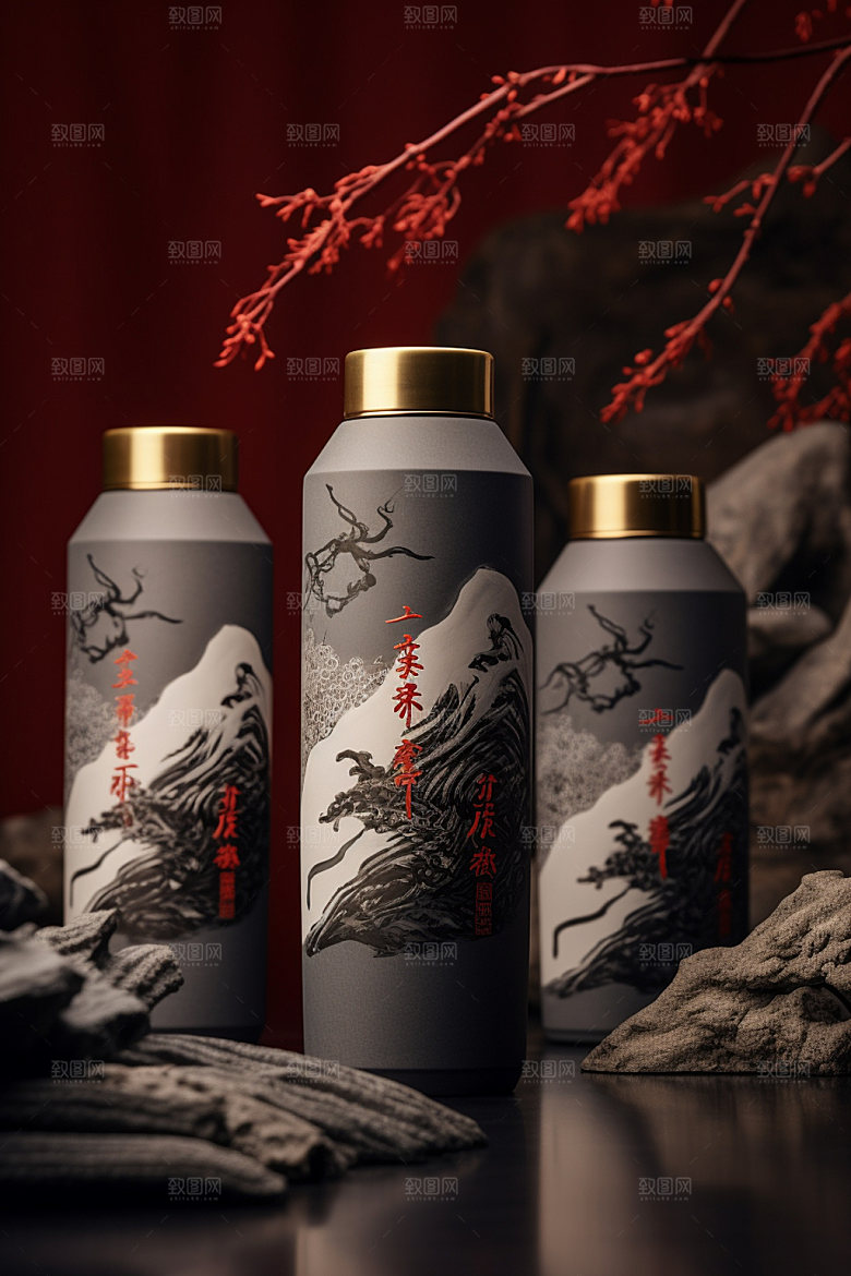 白酒酒瓶包装设计立体模型