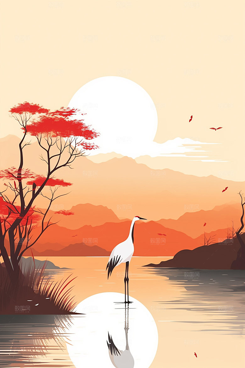白露山水风光插画
