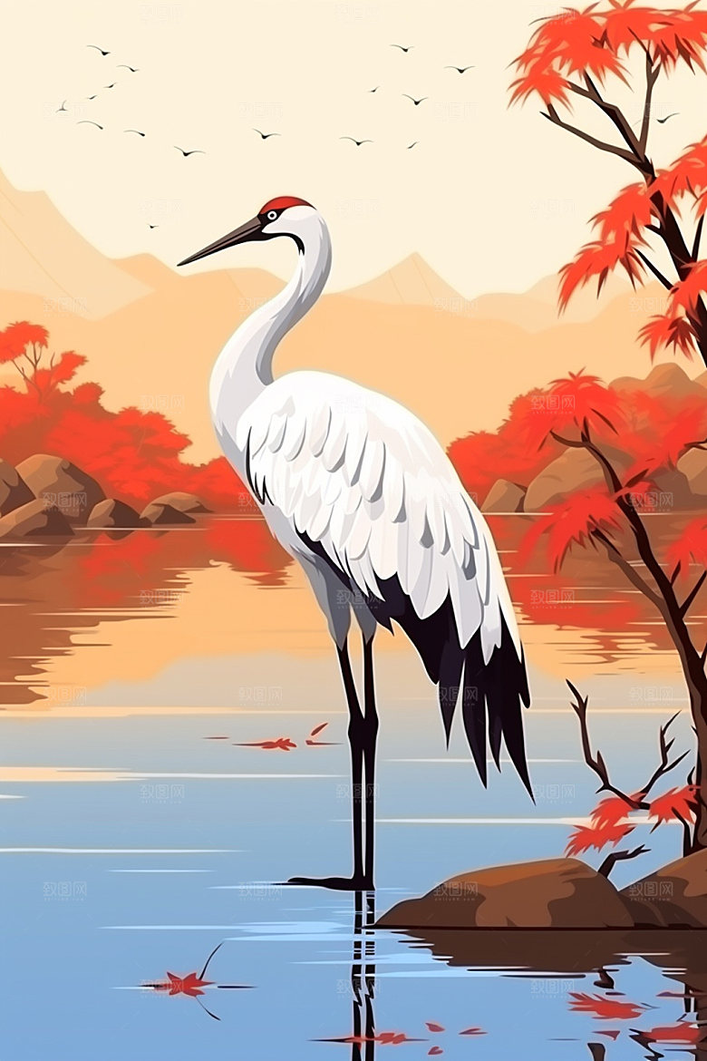 白露水边自然插画
