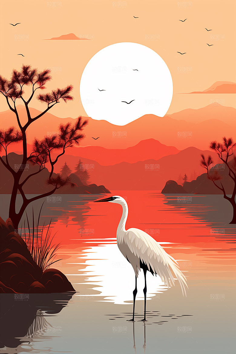 白露山水水边插画