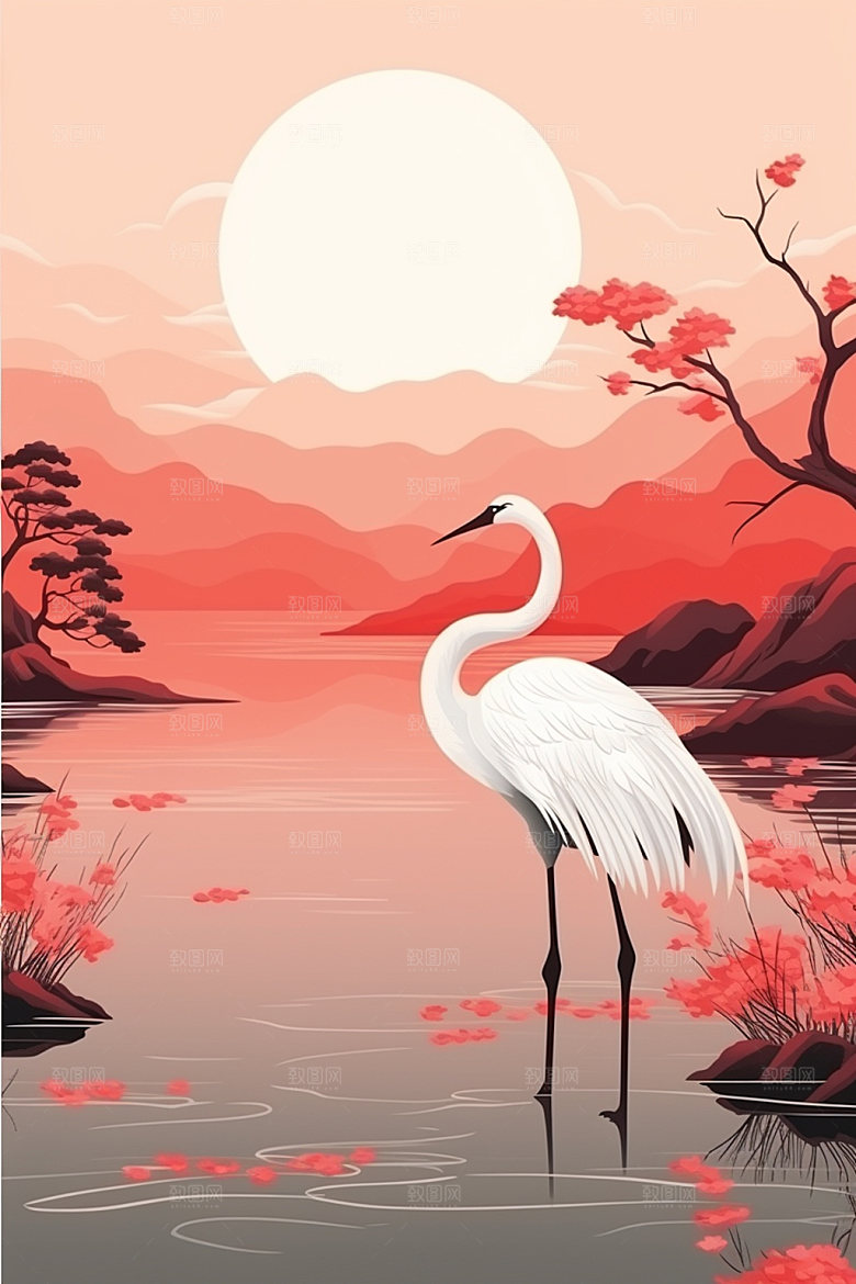 白露深秋水边插画