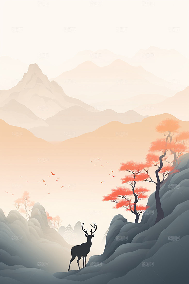 白露深秋自然插画