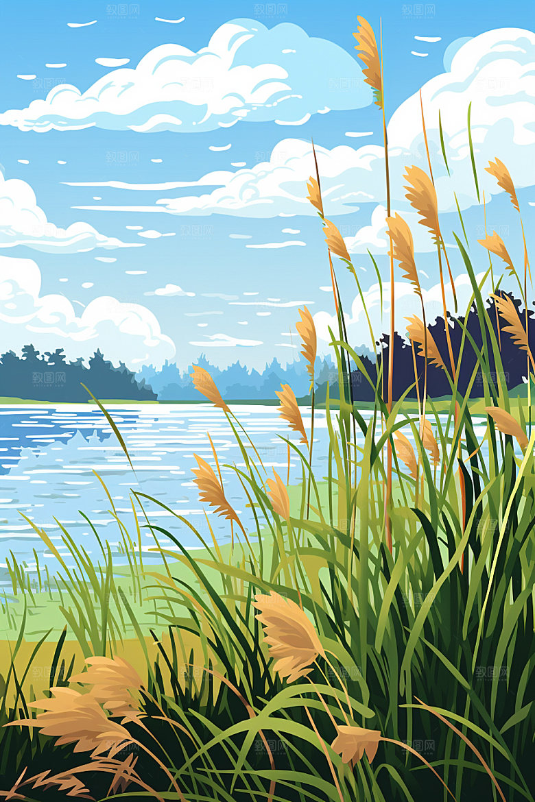 白露山水自然插画
