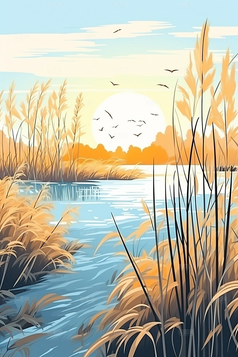 白露山水秋季插画