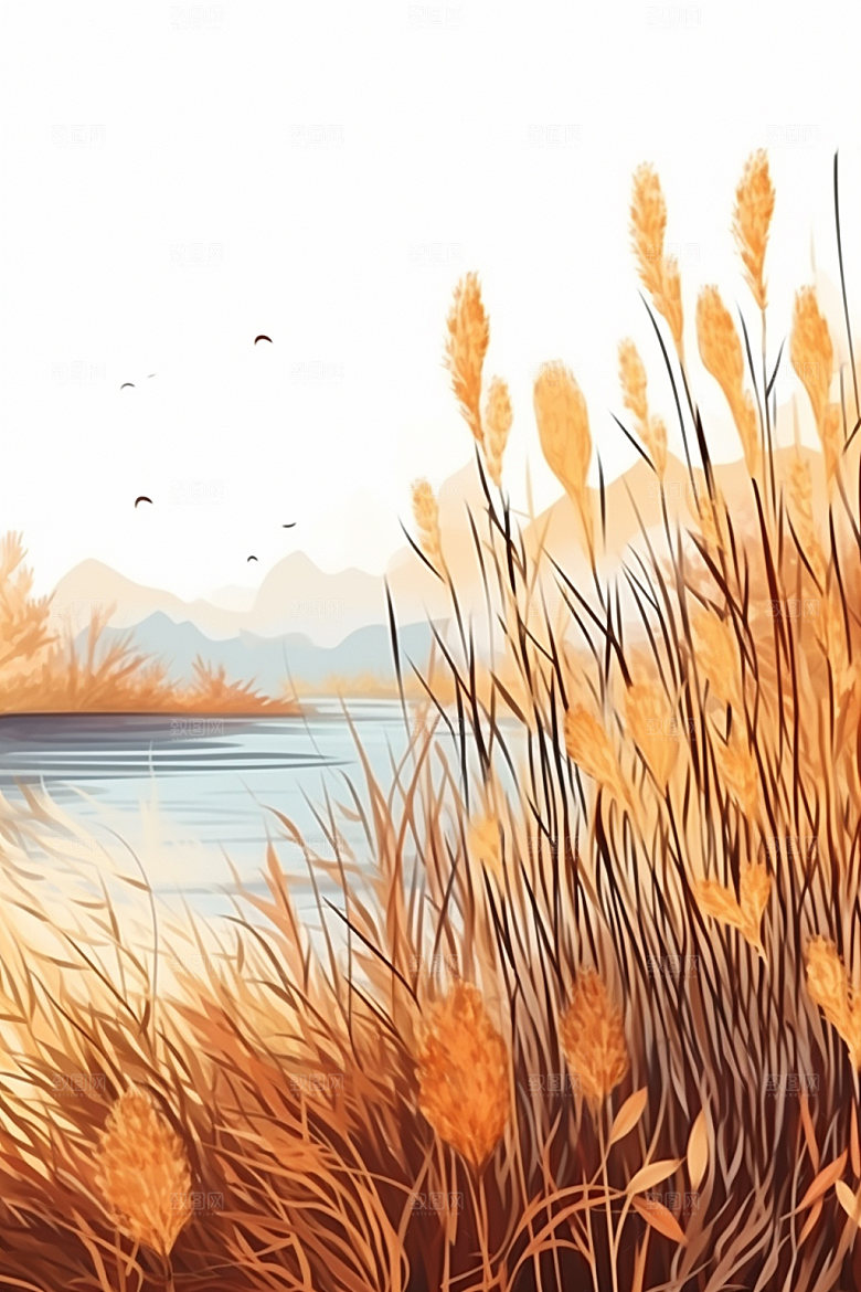 白露艺术水边插画