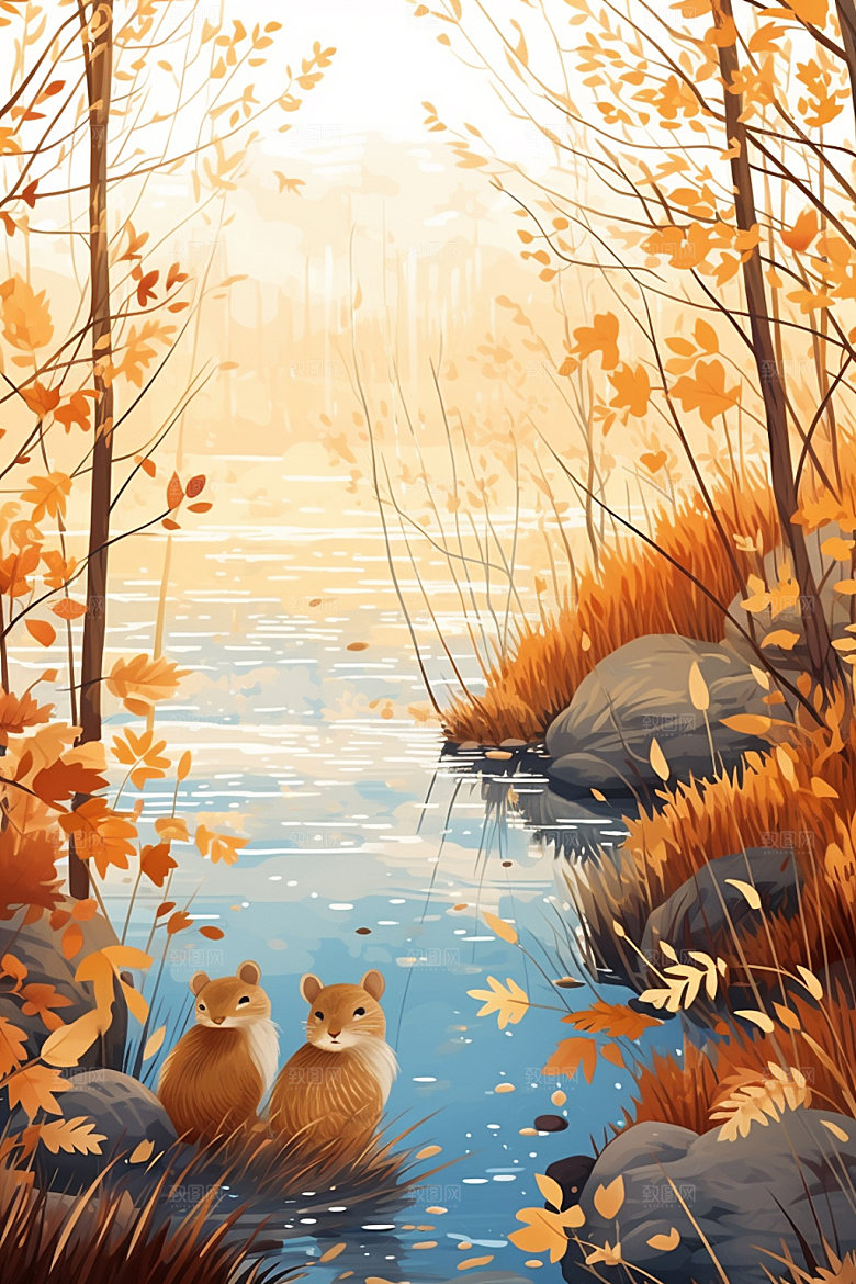 白露秋景自然插画